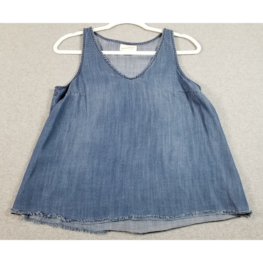 Universal Thread Tank Top Women S Small Blue Chambray Fraying V-Neck Sleeveless